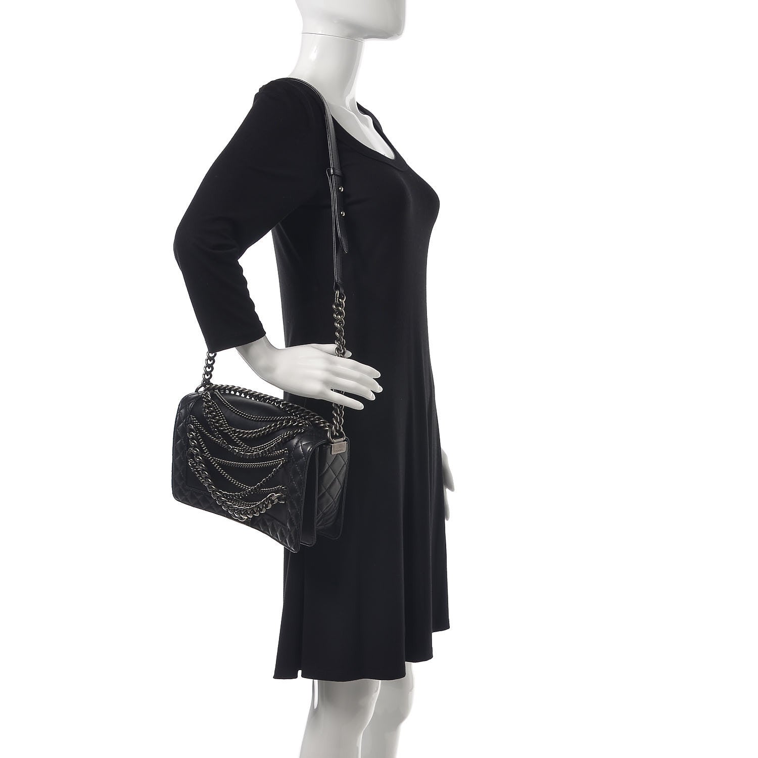 Chanel Calfskin Enchained Medium Boy Flap Black 2 of 9