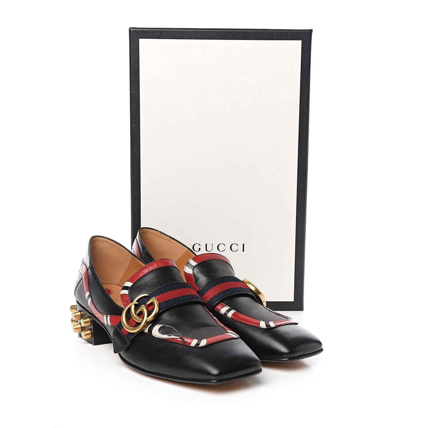 Gucci Malaga Kid Web Kingsnake GG Peyton Loafer Pumps 39 Black 9 of 9