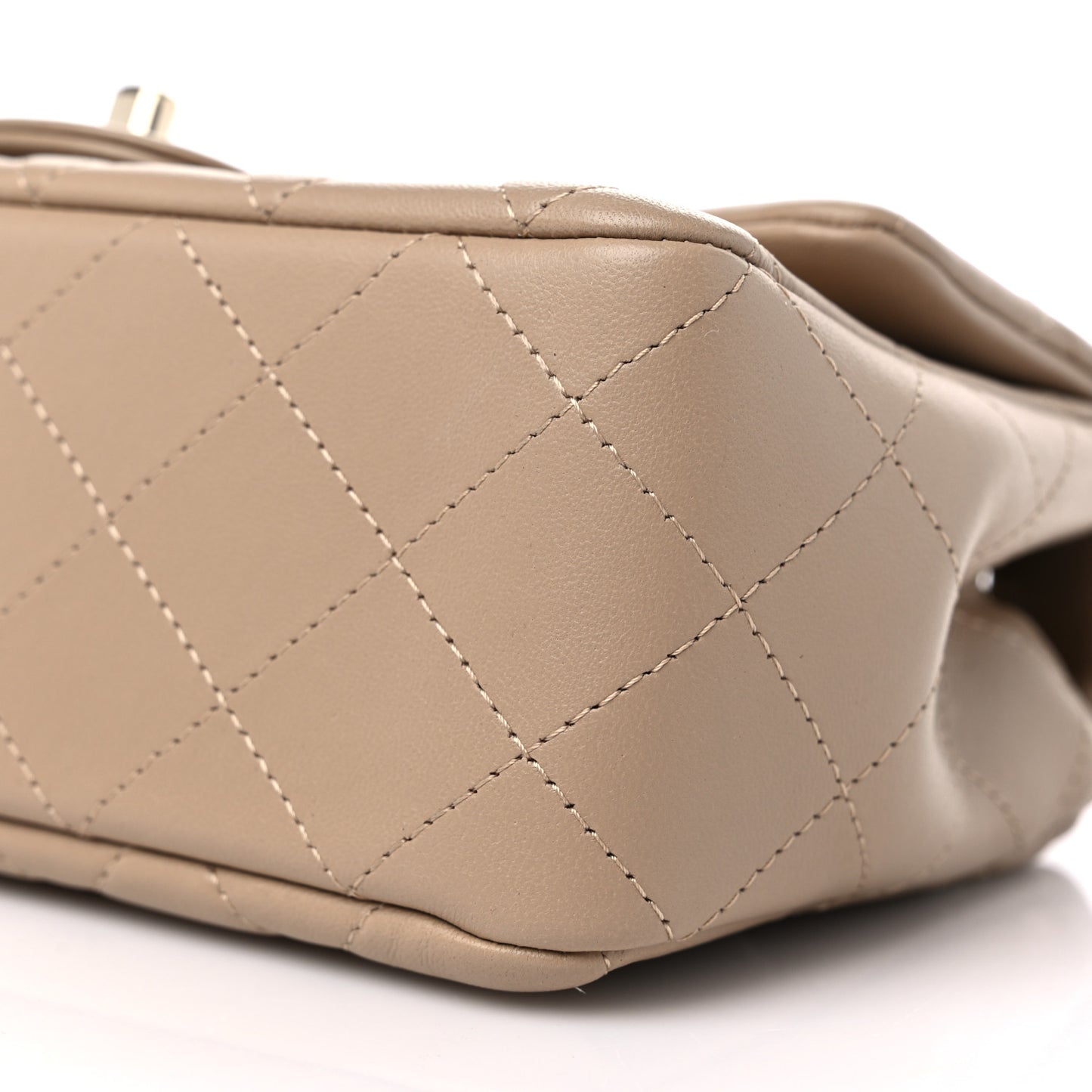 Lambskin Quilted Mini Rectangular Flap Dark Beige