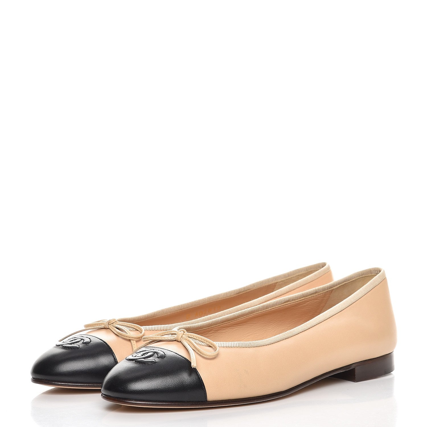 Chanel Lambskin Cap Toe CC Ballerina Flats 40 Beige Black 2 of 9