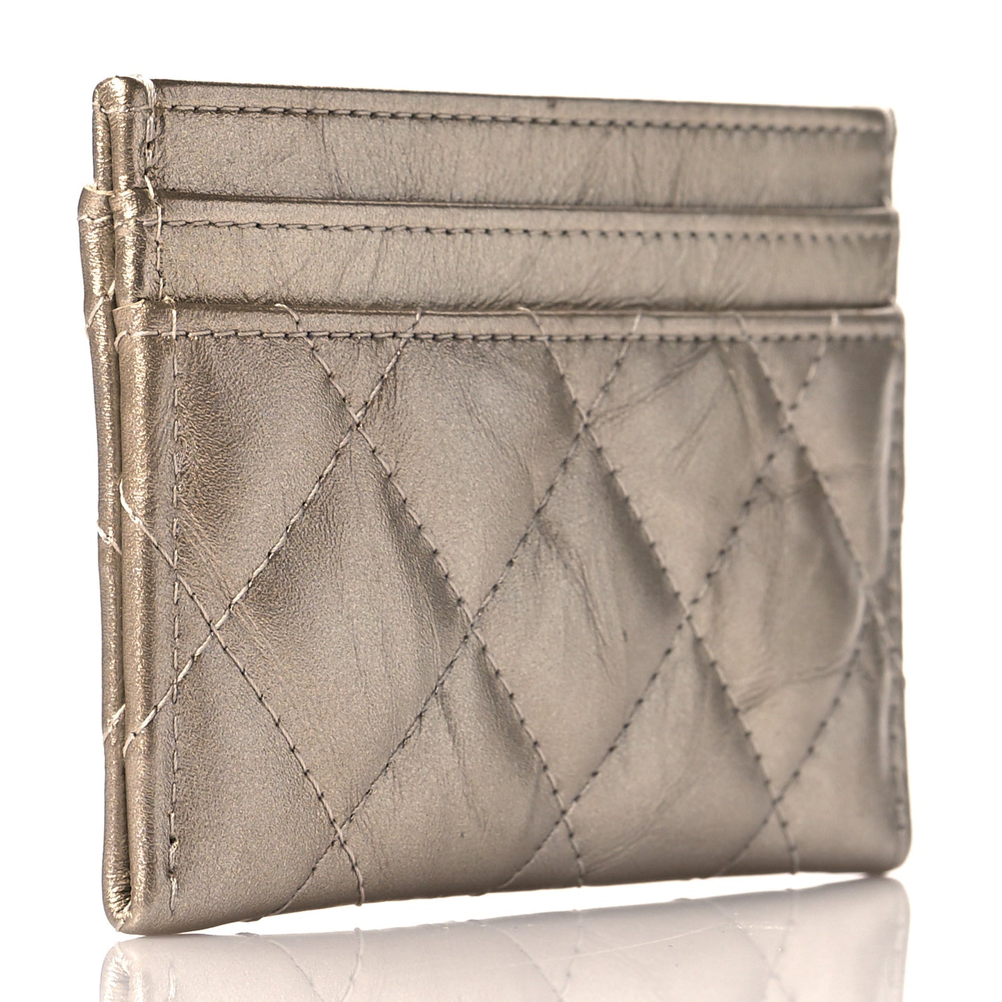 Metallic Aged Calfskin Quilted Reissue Card Holder Gold