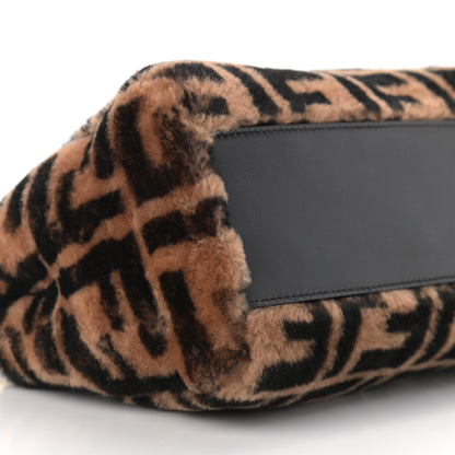 Fendi Shearling Nappa Macro FF 1974 Mini Peekaboo Iconic Satchel Tobacco Black 10 of 11