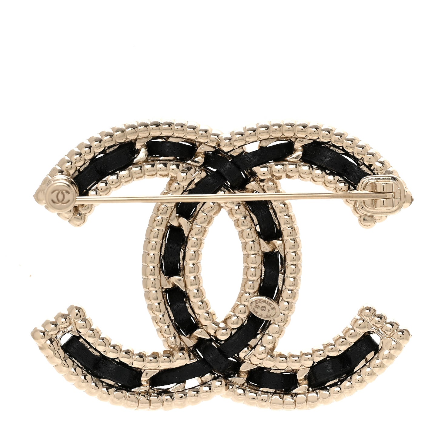 Lambskin Crystal CC Chain Brooch Black Gold