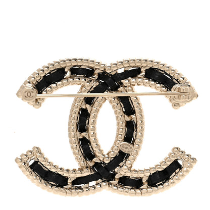 Chanel Lambskin Crystal CC Chain Brooch Black Gold 3 of 4