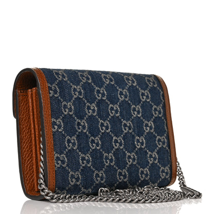 Gucci New Denim GG Monogram Dollar Calfskin Enamel Mini Dionysus Chain Wallet Blue Tea Cuir Epilog Electric Blue 3 of 9