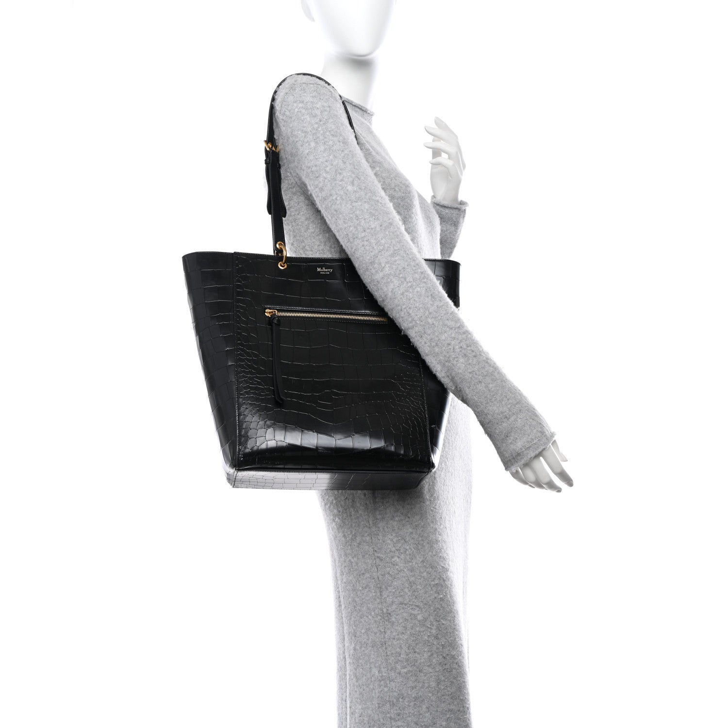 Mulberry Calfskin Crocodile Embossed Medium Maple Tote Black 2 of 9