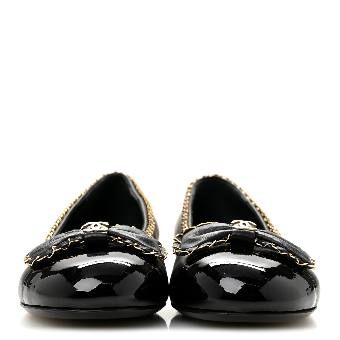 Lambskin Patent Cap Toe Chain Around Ballerina Flats 37 Black