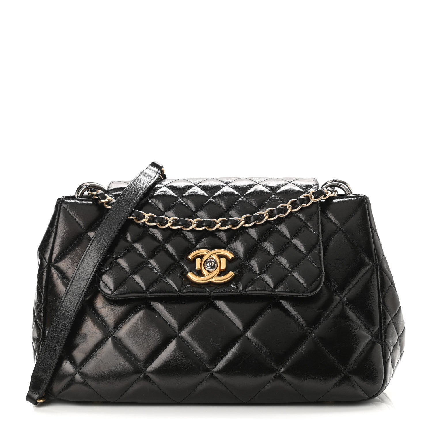 Chanel Glazed Calfskin Quilted Medium Daily Walk Flap Black 1 of 9