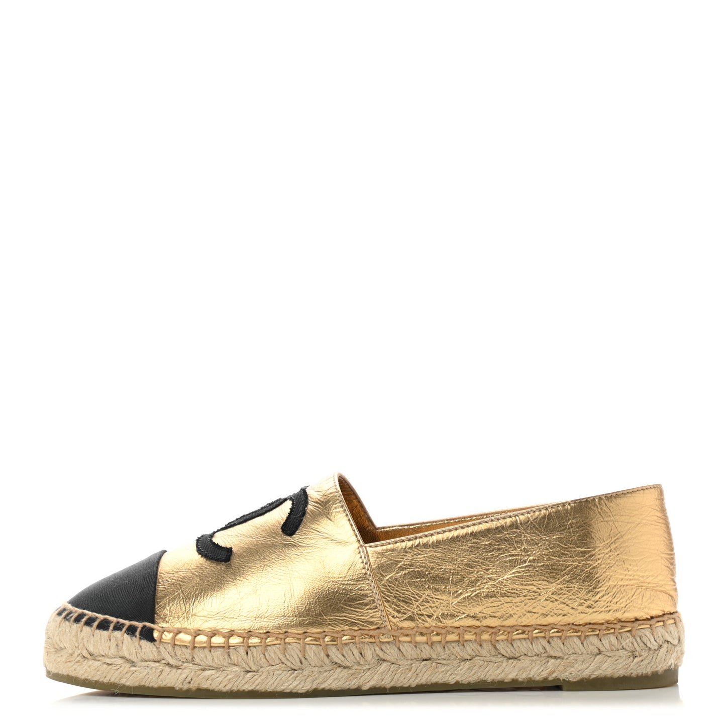 Laminated Lambskin Grosgrain CC Espadrilles 37 Gold Black