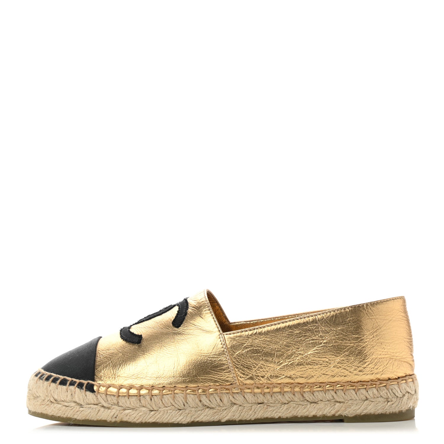 Chanel Laminated Lambskin Grosgrain CC Espadrilles 37 Gold Black 1 of 10