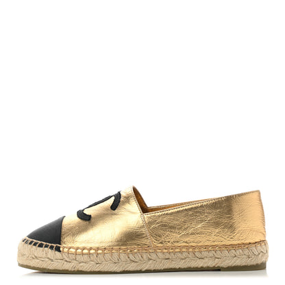Chanel Laminated Lambskin Grosgrain CC Espadrilles 37 Gold Black 1 of 10
