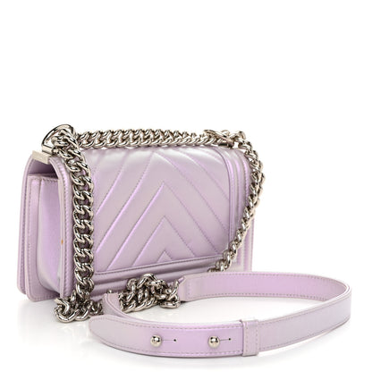 Chanel Metallic Lambskin Chevron Quilted Small Boy Flap Purple 3 of 10