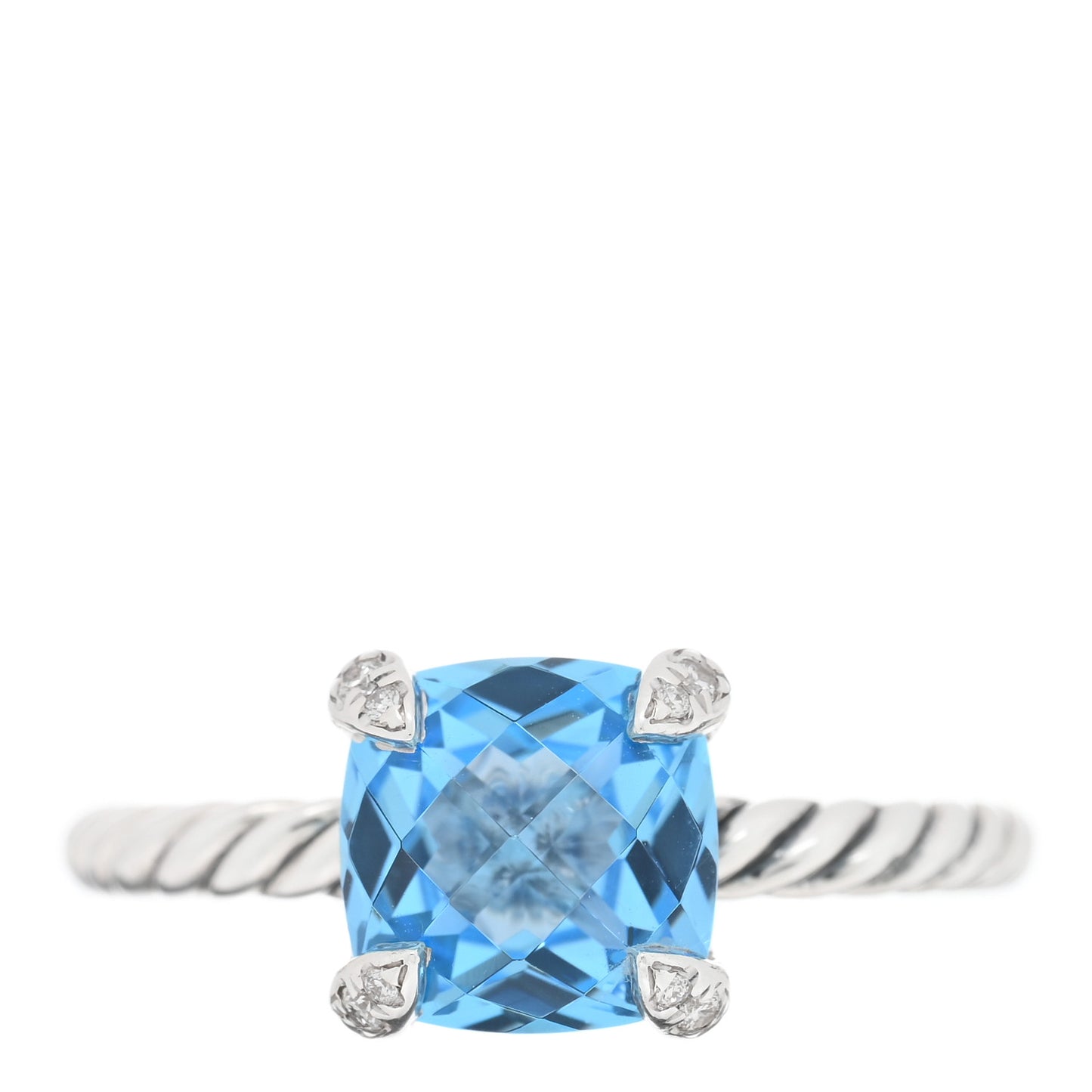 Sterling Silver Diamond Blue Topaz 8mm Chatelaine Ring 49 5
