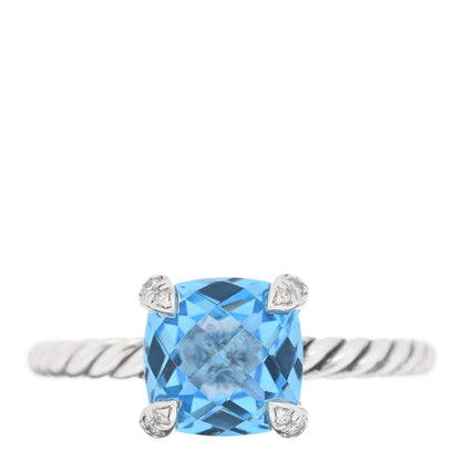 David Yurman Sterling Silver Diamond Blue Topaz 8mm Chatelaine Ring 49 5 1 of 4