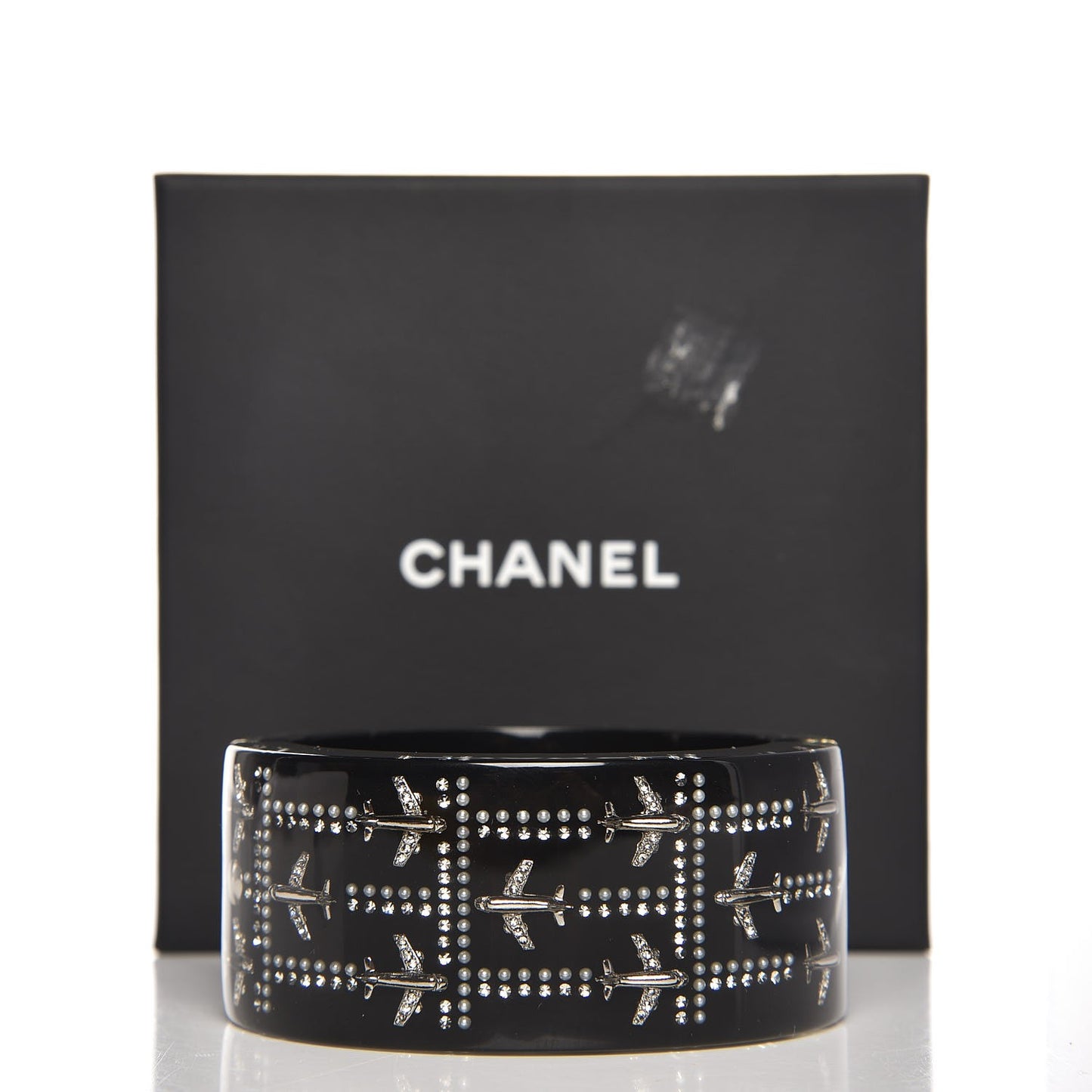Resin Pearl Crystal Airplane Cuff Bangle Bracelet Black