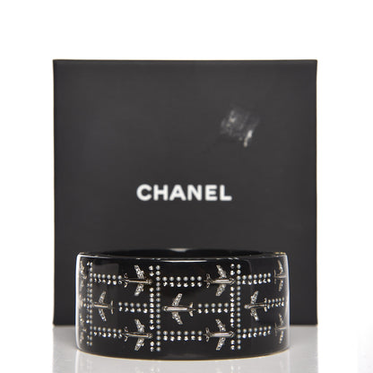 Chanel Resin Pearl Crystal Airplane Cuff Bangle Bracelet Black 5 of 5
