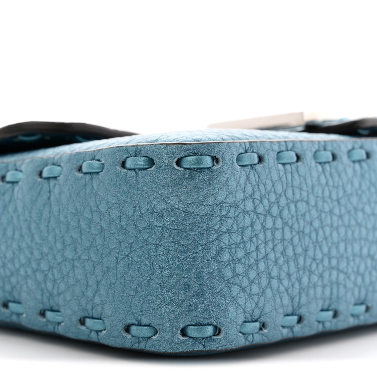 Fendi Metallic Cuoio Roma Sellerissima Nappa Sintetica Tape Stitch Mini Baguette Placca Argento 9 of 10