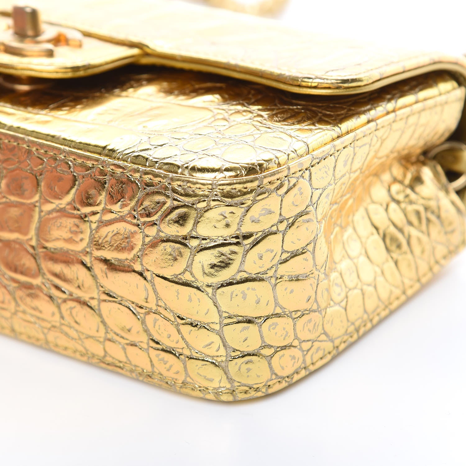 Chanel Metallic Calfskin Crocodile Embossed Cocodile Rectangular Mini Flap Gold 9 of 11