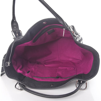 Burberry Calfskin Beat Check Tote Black 6 of 11