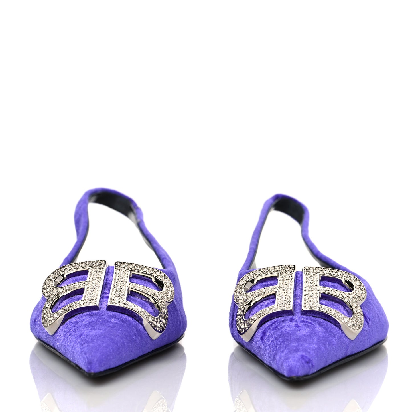 Crushed Velvet Crystal BB Knife Pointy Toe Slingback Flats 36.5 Purple