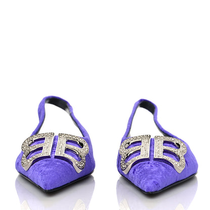 Balenciaga Crushed Velvet Crystal BB Knife Pointy Toe Slingback Flats 36.5 Purple 2 of 8