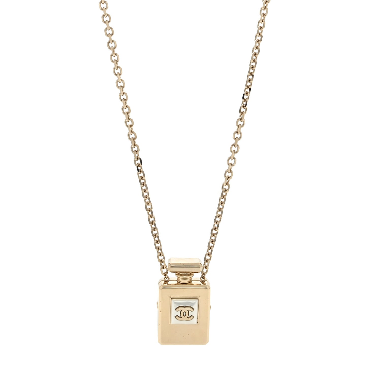 Metal Pearl Perfume Bottle CC Locket Necklace Gold