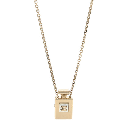 Chanel Metal Pearl Perfume Bottle CC Locket Necklace Gold 1 of 5