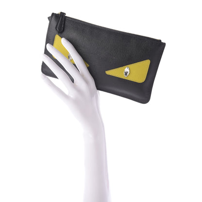 Fendi Vitello Elite Crystal Monster Eyes Zip Pouch Black Cedro 2 of 9