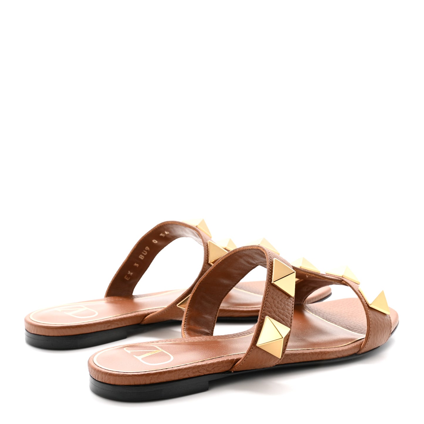 Calfskin Roman Stud Flat Slide Sandals 36 Saddle