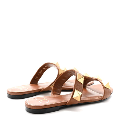 Valentino Garavani Calfskin Roman Stud Flat Slide Sandals 36 Saddle 5 of 9