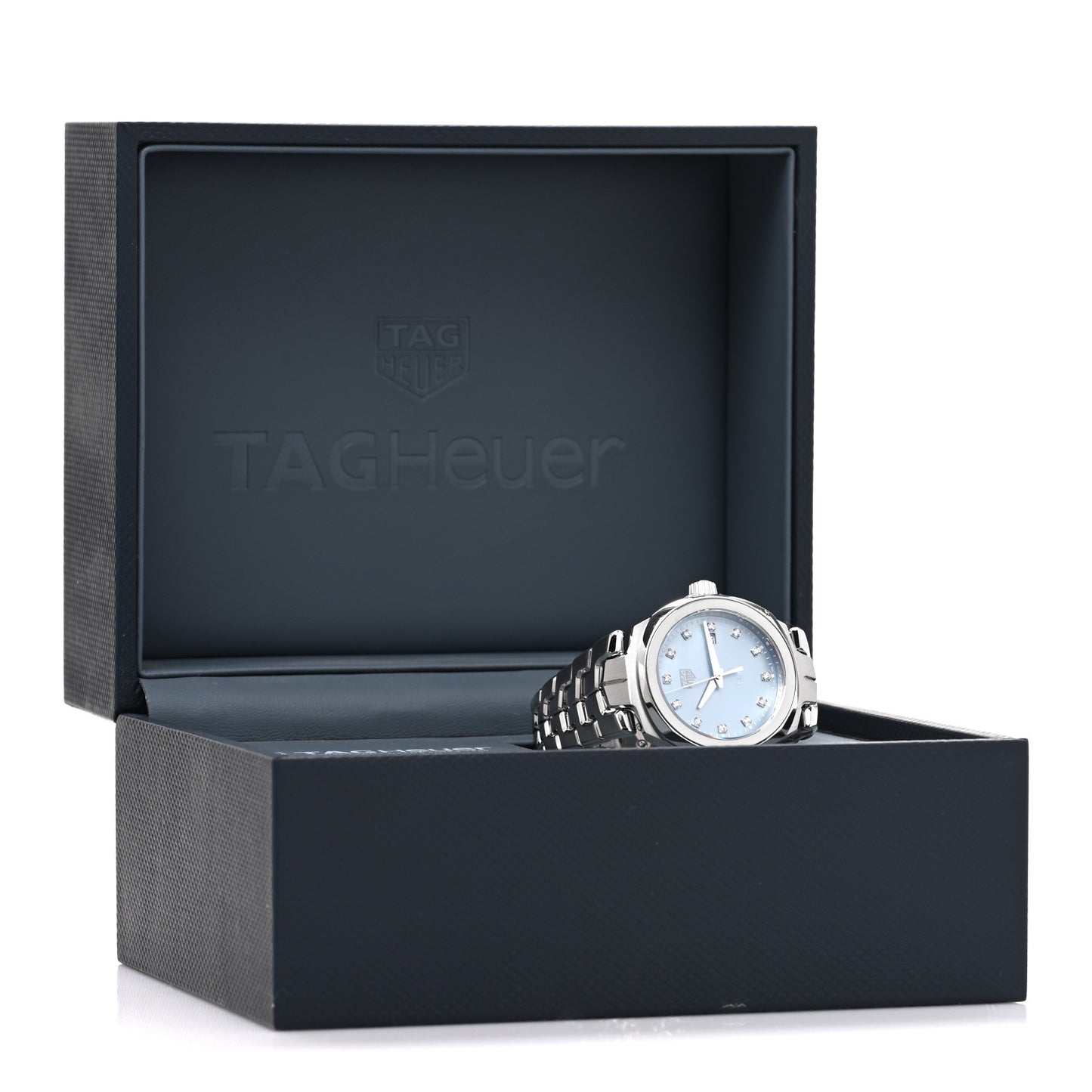 Stainless Steel Diamond Blue Mother of Pearl 29mm Link Quartz Watch WBC1313