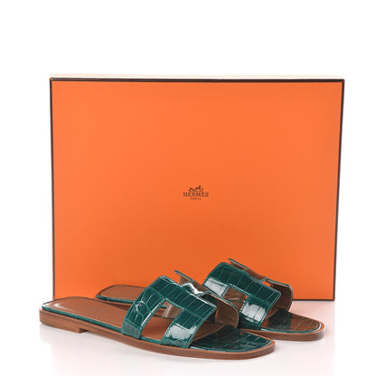 Hermes Shiny Alligator Oran Sandals 36 Emeraude 11 of 11
