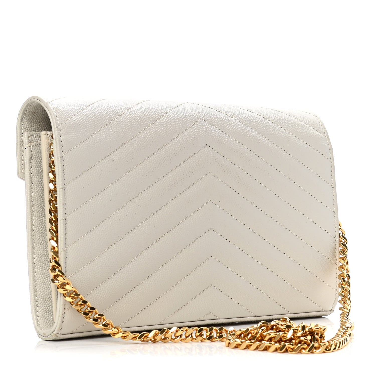 Saint Laurent Grain De Poudre Matelasse Chevron Monogram Chain Wallet Crema Soft 2 of 5