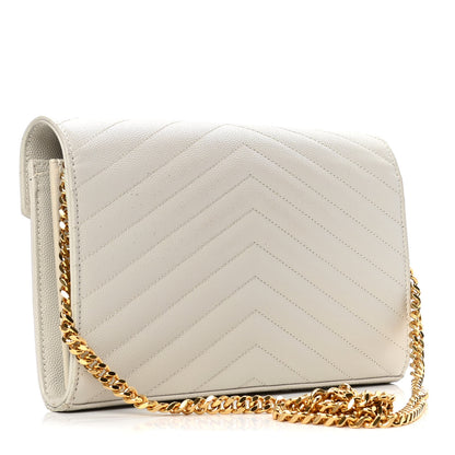 Saint Laurent Grain De Poudre Matelasse Chevron Monogram Chain Wallet Crema Soft 2 of 5