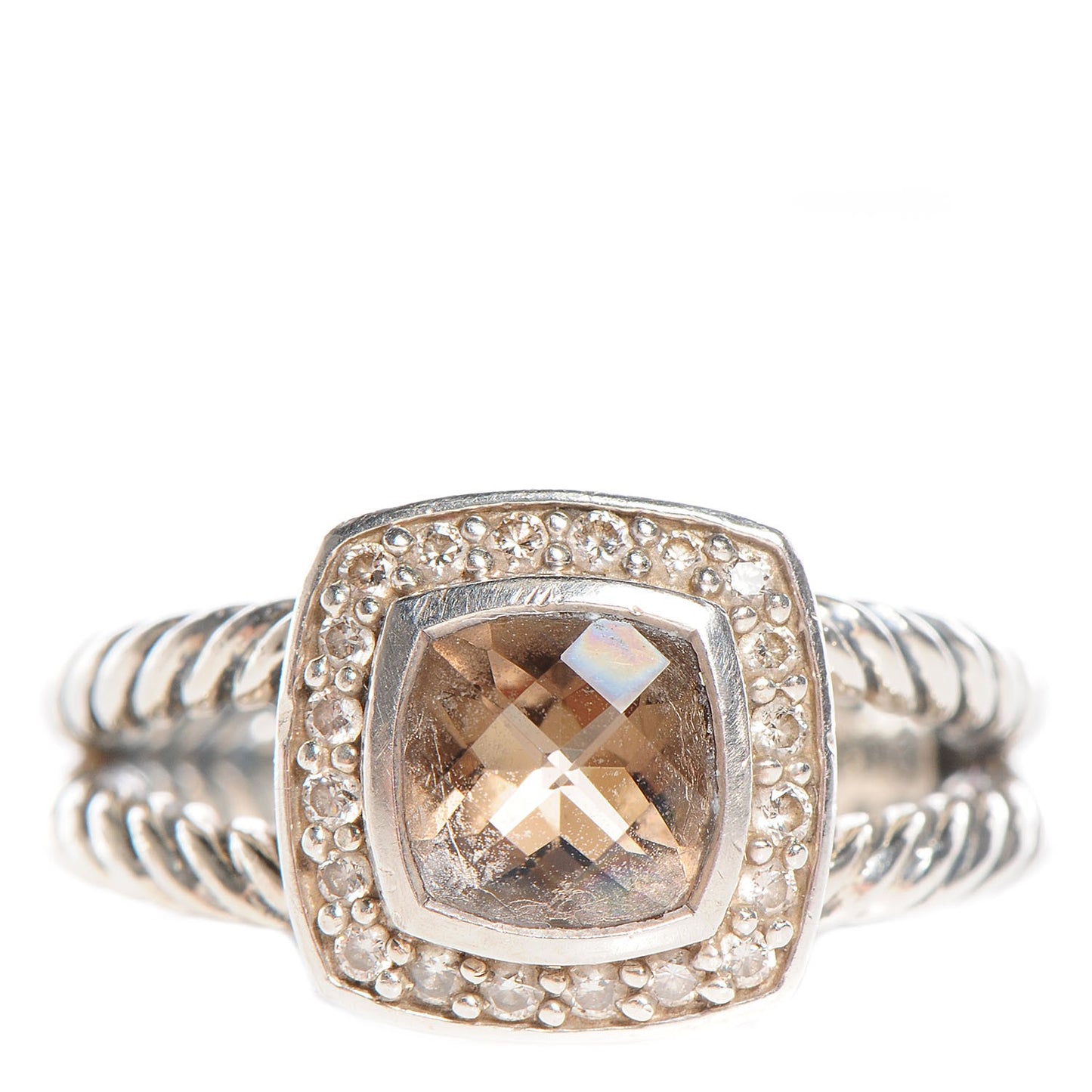 Sterling Silver Diamond Smoky Quartz 7mm Petite Albion Ring 54 7