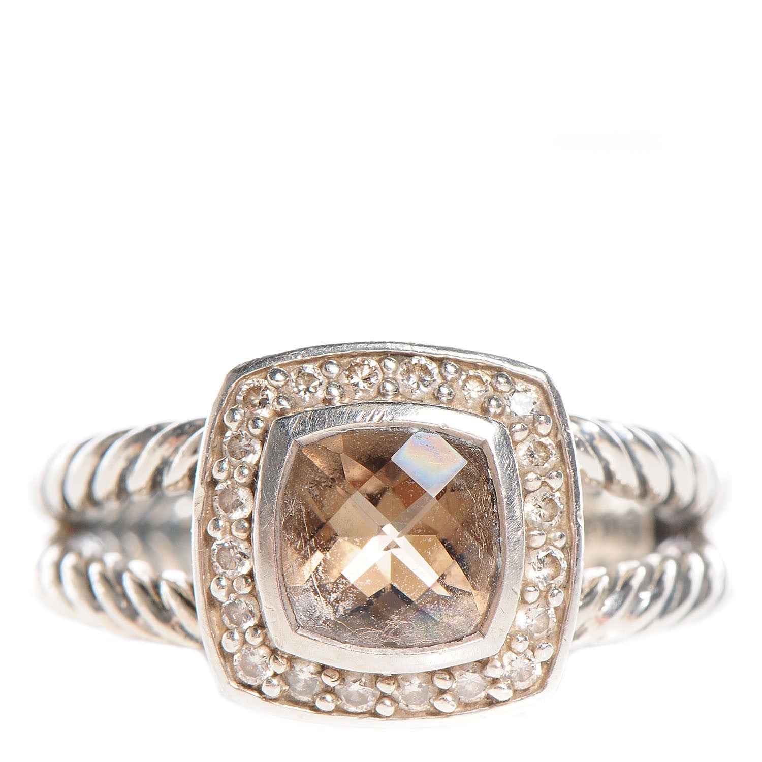 David Yurman Sterling Silver Diamond Smoky Quartz 7mm Petite Albion Ring 54 7 1 of 6