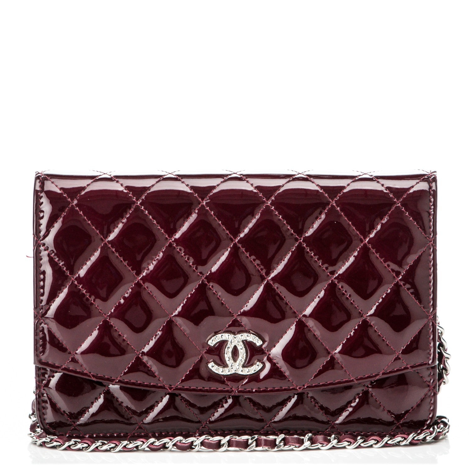 Chanel Patent Quilted Brilliant Wallet On Chain WOC Light Burgundy 1 of 9