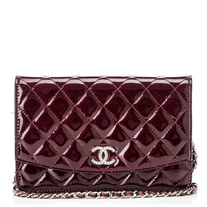 Chanel Patent Quilted Brilliant Wallet On Chain WOC Light Burgundy 1 of 9