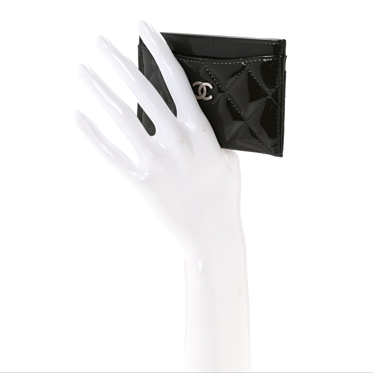 Patent Quilted Card Holder Dark Grey