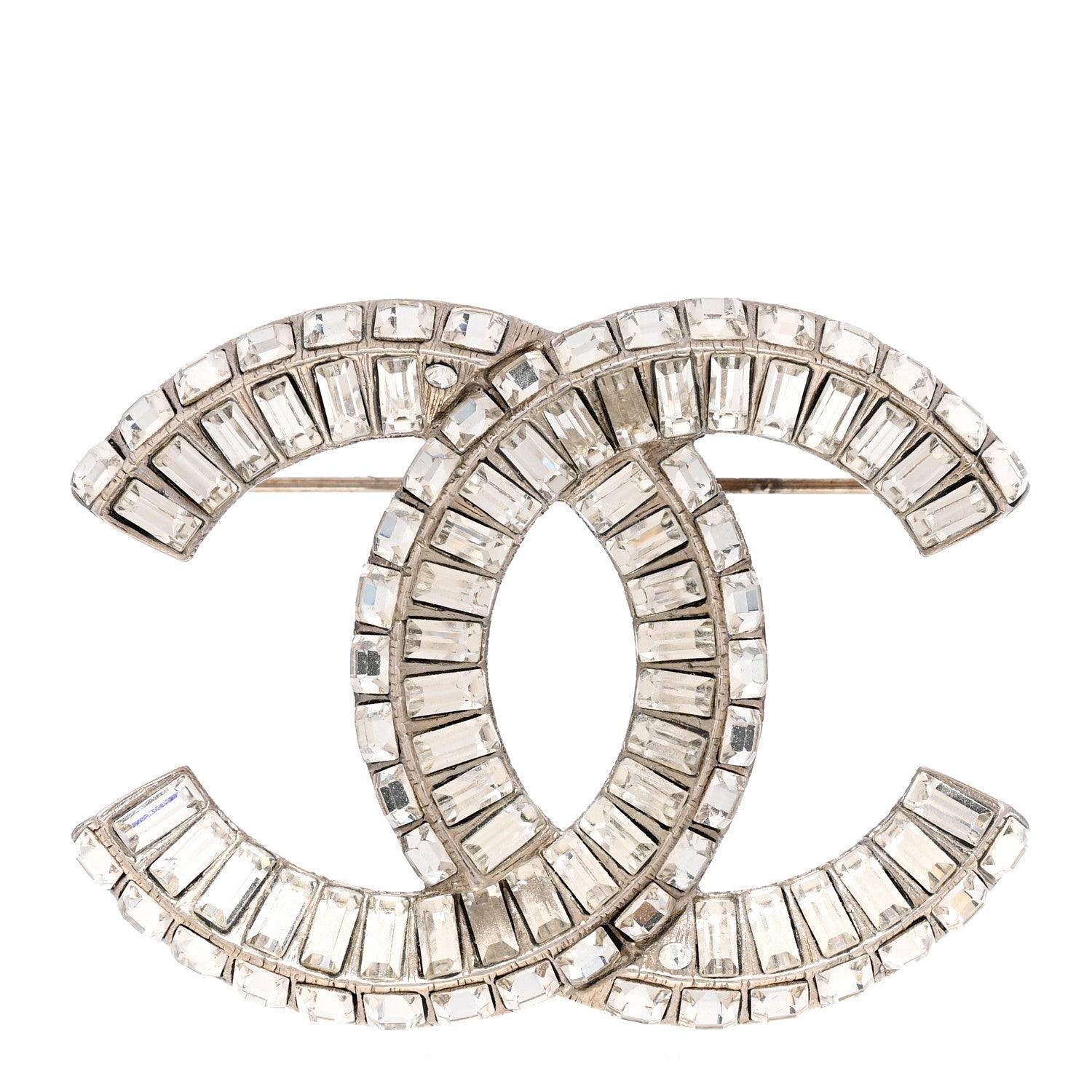 Chanel Baguette Crystal CC Brooch Silver 1 of 4