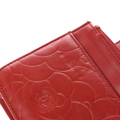 Chanel Lambskin Camellia Embossed Wallet On Chain WOC Red 8 of 14