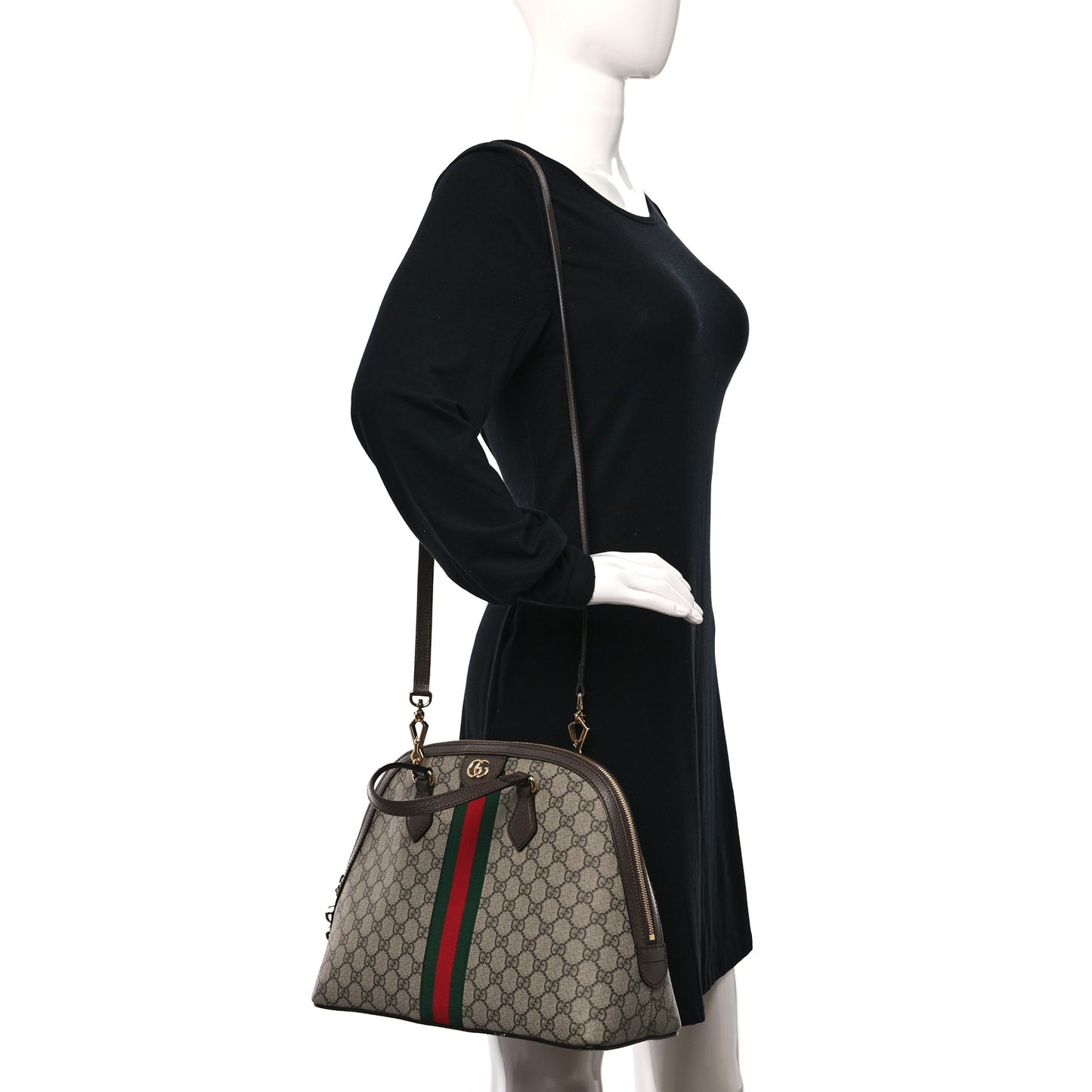 GG Supreme Monogram Web Medium Ophidia Top Handle Dome Bag Brown