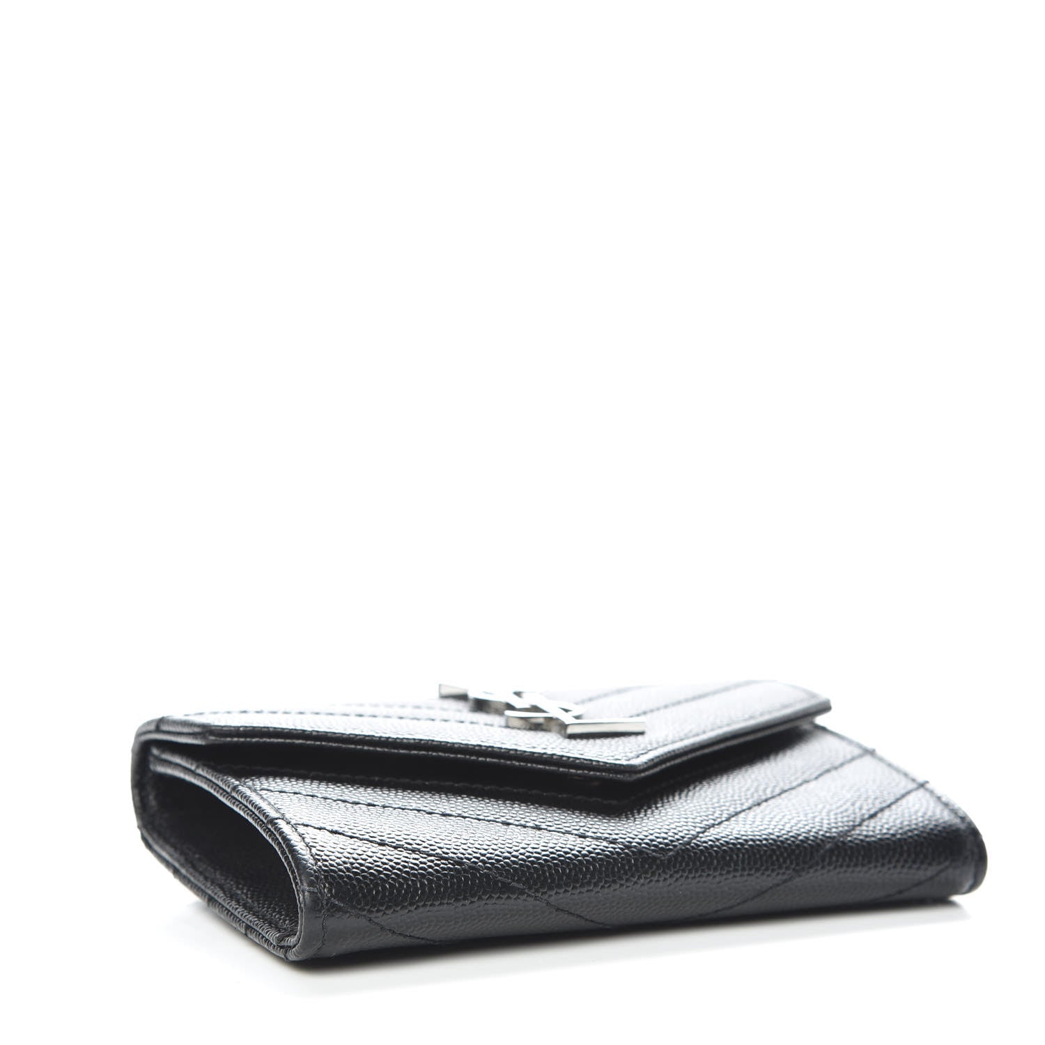 Saint Laurent Grain De Poudre Matelasse Chevron Small Monogram Envelope Wallet Black 4 of 7