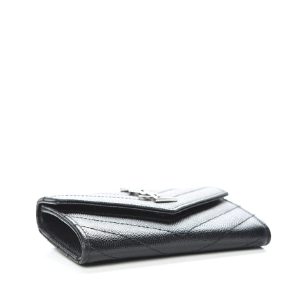Saint Laurent Grain De Poudre Matelasse Chevron Small Monogram Envelope Wallet Black 4 of 7