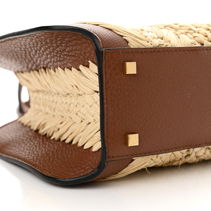 Valentino Garavani Raffia Calfskin Small Vlogo Signature Tote Natural Saddle Brown 8 of 11