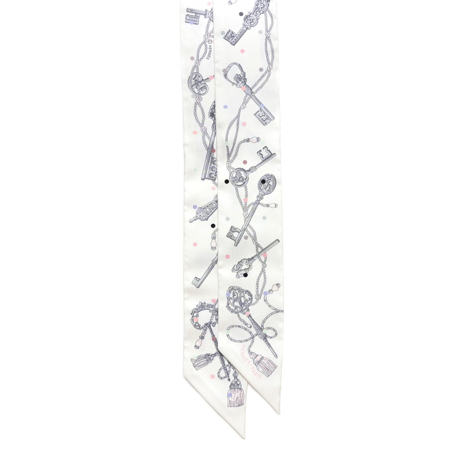 Hermes Silk Les Cles A Pois Twilly White Gris Acier 2 of 4
