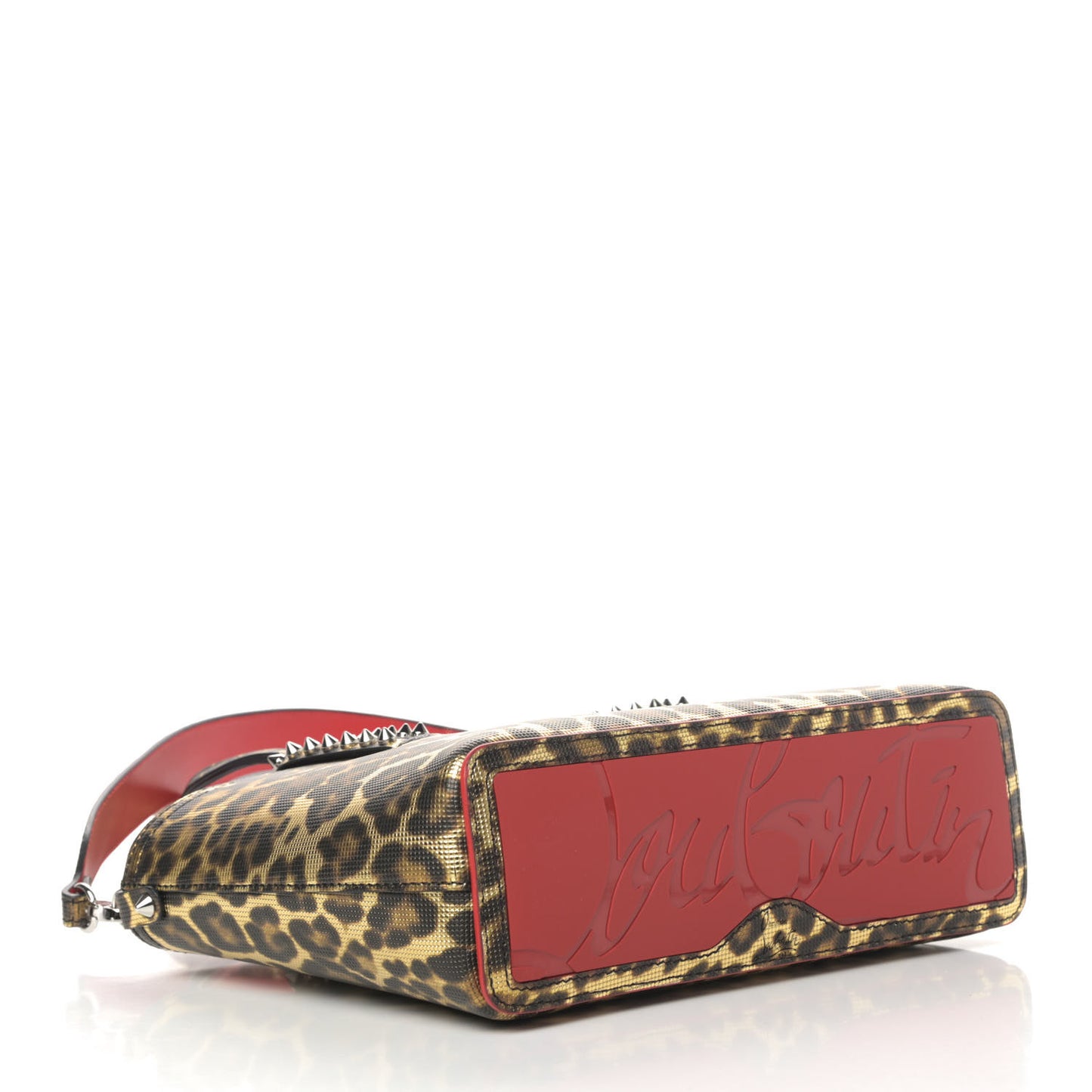 Grained Calfskin Leopard Print Spikes Mini East West Cabata Tote Gold
