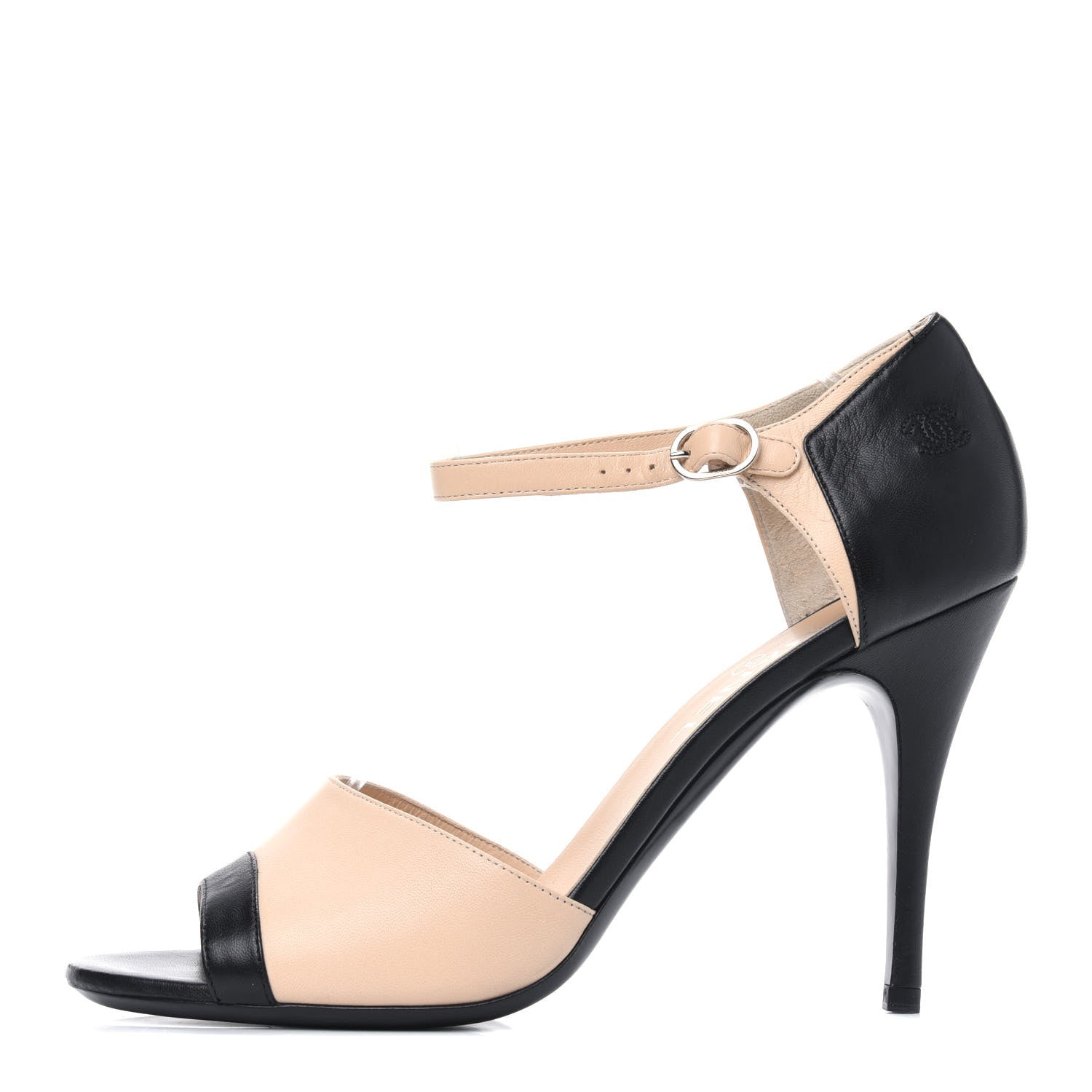 Chanel Lambskin Peep Toe Sandals 41 Beige Black 1 of 10