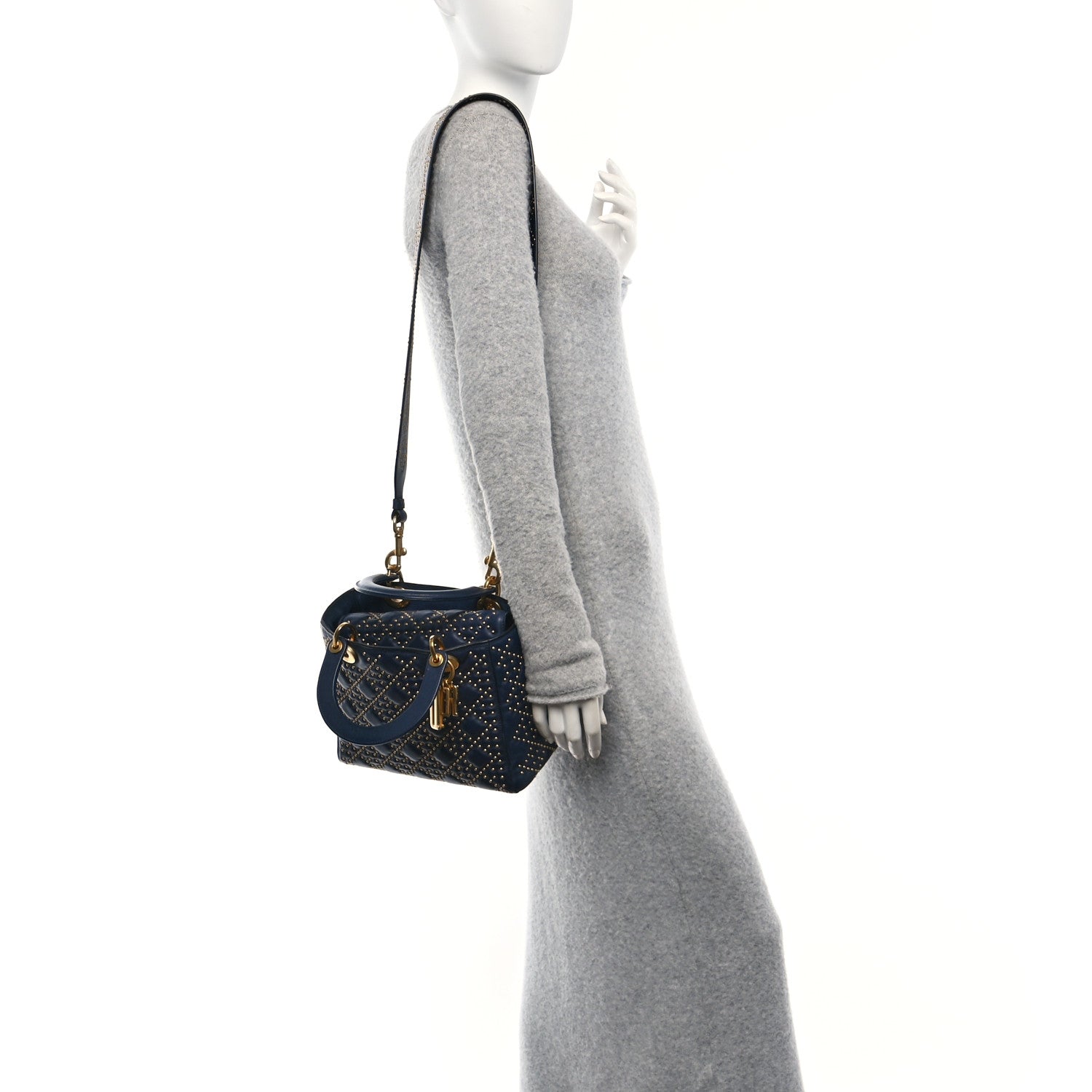 Christian Dior Calfskin Cannage Studded Medium Supple Lady Dior Navy 2 of 10