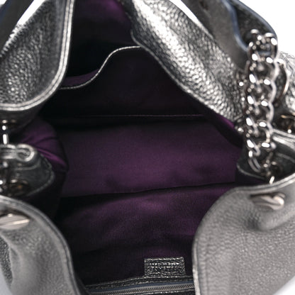 Versace Metallic Calfskin Front Pocket Shoulder Bag Silver 5 of 8
